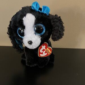 Ty Beanie Boo Tracey Plush Dog with Blue Accents